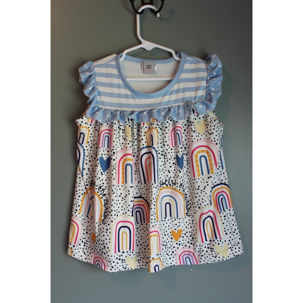 Dash of Glitter Rainbow Polka Dot Hearts Stripes Colorful Top Girls Medium